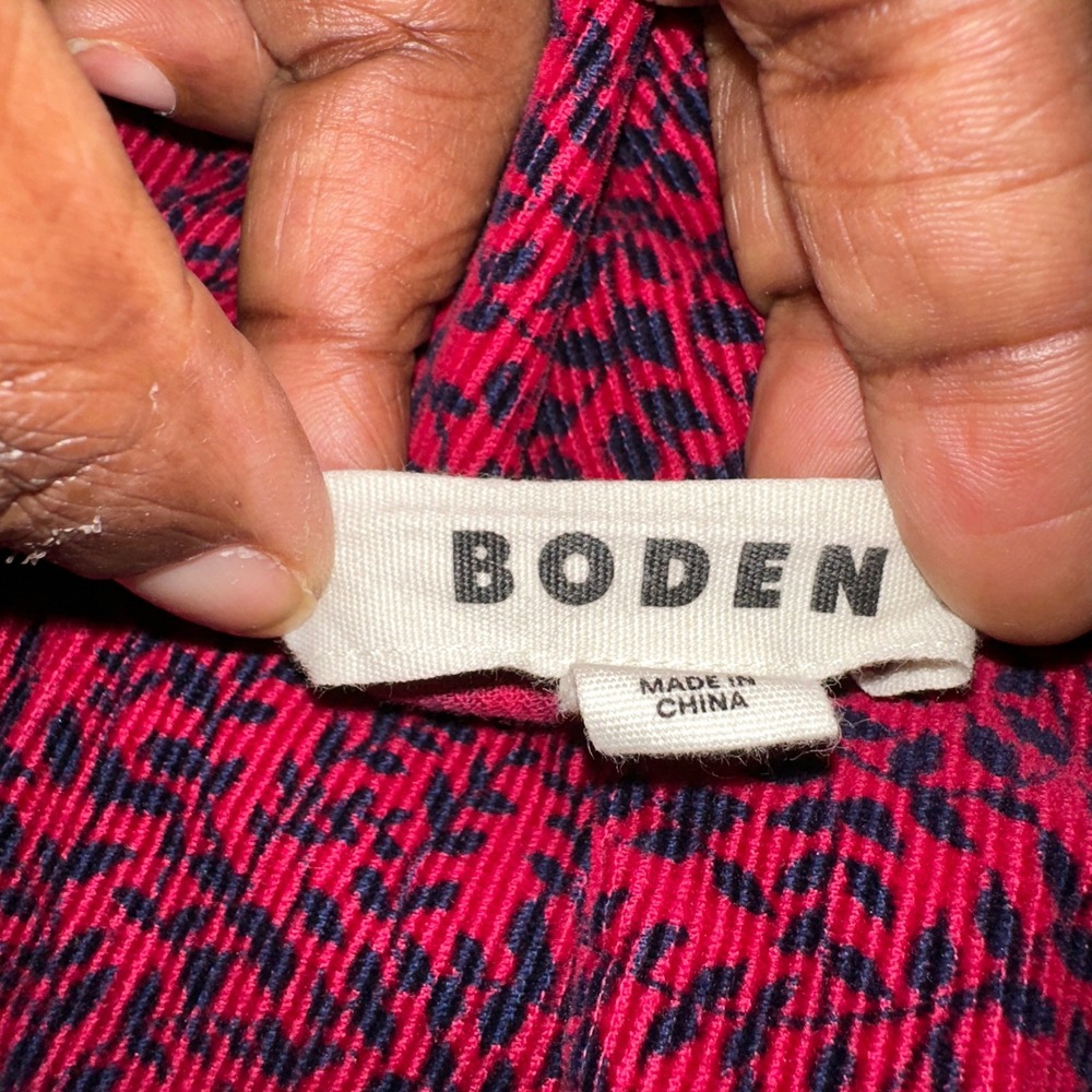 Boden Harriet Women Corduroy Belted Dress Red Navy Floral‎ US 4R Preppy Office - Picture 4 of 9
